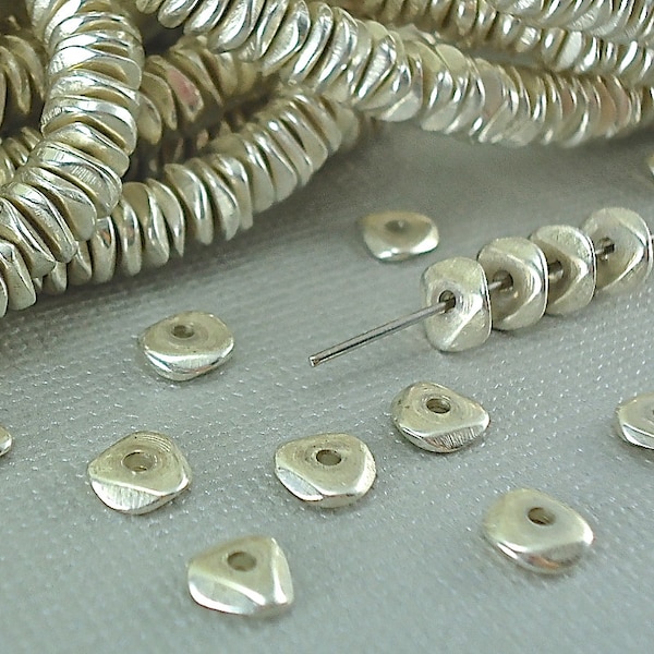 40 Silver plated Brass Chip 6mm Spacer Disk Heishi Disc Flat Nugget Metal Beads Saucer