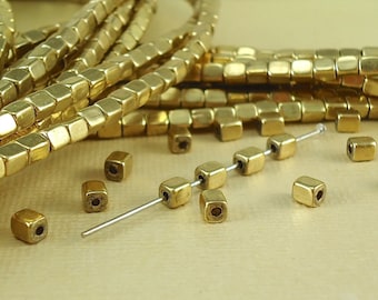 20 Brass Rectangle Cube 3mm x 4mm Beads Solid long Square Tiny Accent Spacers Round Polished Corners diy beading Jewelry making crafts