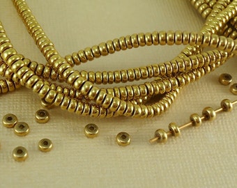 200 Brass Spacer Disk 3mm Heishi Disc Saucer Bead Jewelry making from India Flat Tiny Metal Beads Natural Heishe 14" inches long