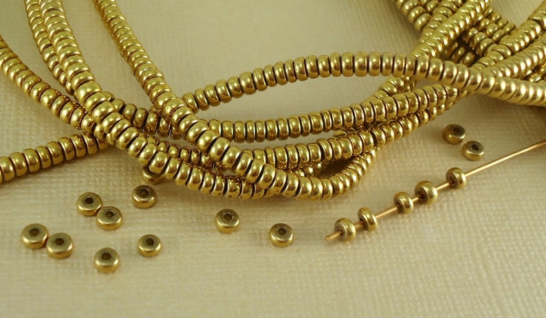 200 Brass Spacer Disk 3mm Heishi Disc Saucer Bead Jewelry making from India Flat Tiny Metal Beads Natural Heishe 14 inches long Bild 1