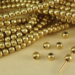 100 Raw Brass Beads 4mm Solid Round Plain Polished Seamless Plain Spacer BOHO Quality Jewelry Natural Metal Beads center drilled