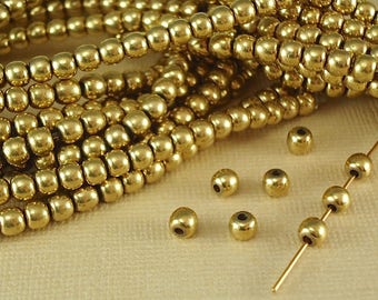 100 Raw Brass Beads 4mm Solid Round Plain Polished Seamless Plain Spacer BOHO Quality Jewelry Natural Metal Beads center drilled