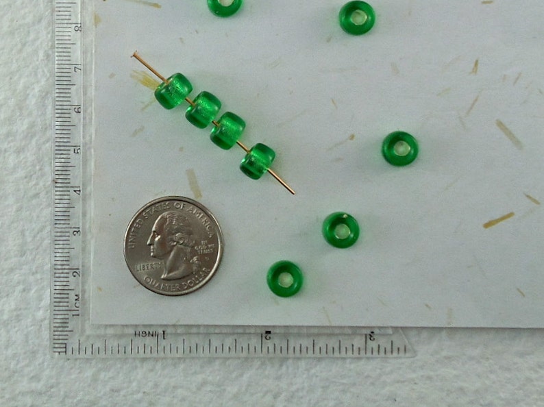 20 Glass Beads 9mm Vintage Czech Pony Trade Emerald Green Tribal BOHO Large Hole beads