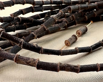 34 Wood Twig Natural wooden Hand Cut rustic BOHO Apple branch twig tube beads Rustic Brown Genuine nature Beads 3mm 6mm x 10mm 12mm Long