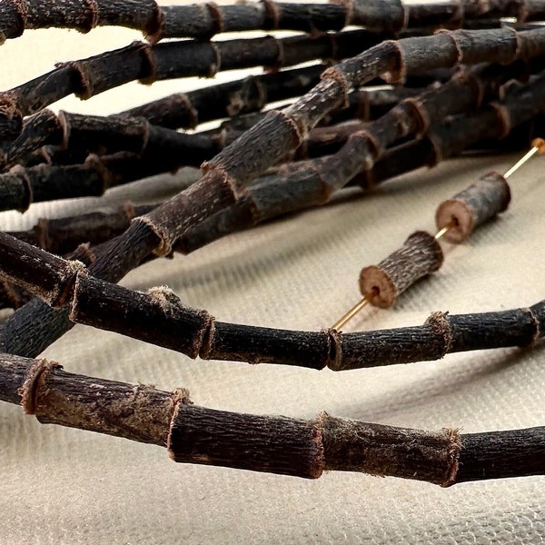 34 Wood Twig Natural wooden Hand Cut rustic BOHO Apple branch twig tube beads Rustic Brown Genuine nature Beads 3mm 6mm x 10mm 12mm Long