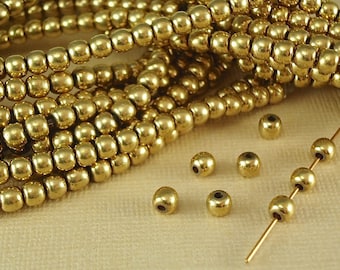 20 Solid Brass 4mm* Round Shiny Polished Seamless ball Metal Spacer DIY jewelry making stringing beading wire wrapping