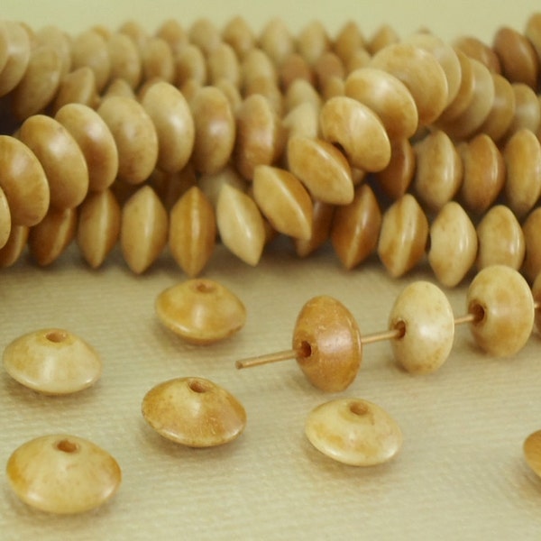 20 Genuine Bone Tea Dyed 8mm Saucer Beads Disc Spacers Disk Real Bone Brown 7mm - 8mm x 3mm - 4mm Natural Beads