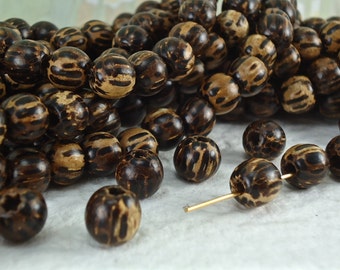 30 Wooden Beads old Palmwood 8mm Round Beads Wooden Palm wood Beads Natural Beads BOHO