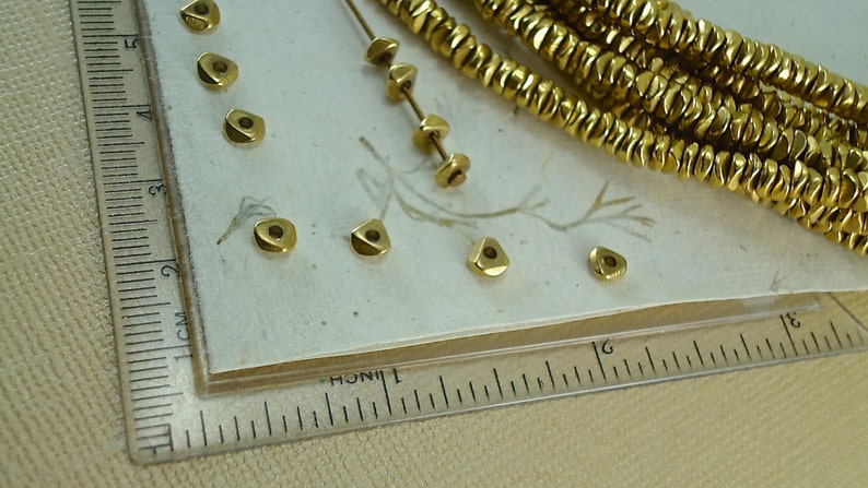 40 Brass Spacer Disk 4mm Heishi Chip Nugget Disc Loose Beads from India Flat tiny Metal Beads Natural Heishi image 5