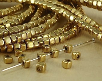 20 Solid Brass Cube Beads 3mm Square Tiny Accent Spacer Beads rounded polished corners for diy Jewelry making stringing beading macramé