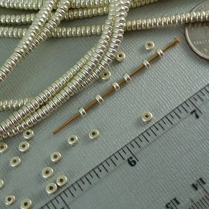 40 Silver plated Brass 3mm Metal Spacer Saucer Disk Heishi Disc Heishi Beads 3mm tiny silver flat metal beads image 4