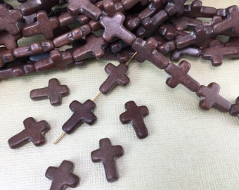 4 Sideways Cross Brown Stone Charm Howlite GemStone Cross Beads 1/2 x 5/8 inch Natural Beads diy beading bracelet necklace earrings anklet