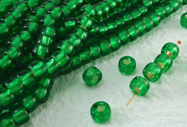 20 Glass Beads 9mm Vintage Czech Pony Trade Emerald Green Tribal BOHO Large Hole beads
