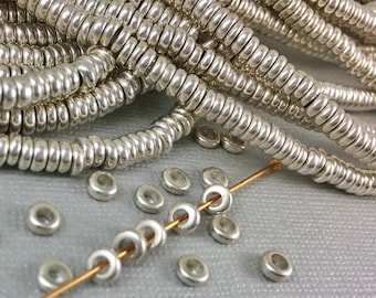 40 Silver plated brass Spacer Disk 4mm 5mm Heishi Rondelle Saucer Large 2mm Hole Beads boho ethnic India Africa Flat Metal Beads Natural