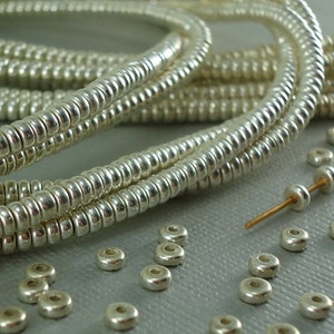 40 Silver plated Brass 3mm Metal Spacer Saucer Disk Heishi Disc Heishi Beads 3mm tiny silver flat metal beads image 2