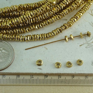 40 Brass Spacer Disk 4mm Heishi Chip Nugget Disc Loose Beads from India Flat tiny Metal Beads Natural Heishi image 2
