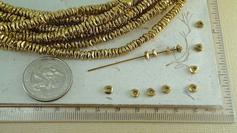 40 Brass Spacer Disk 4mm Heishi Chip Nugget Disc Loose Beads from India Flat tiny Metal Beads Natural Heishi image 2