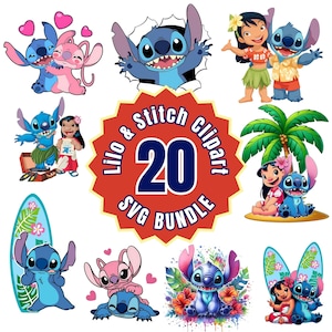 Lilo and Stitch Watercolor Clipart Bundle: PNG SVG Files (Digital Download)