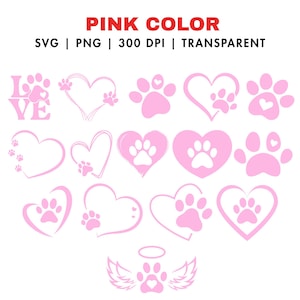 Heart Paw SVG Bundle, Dog Paw Print SVG, Custom Paw SVG for Cricut & Silhouette, Pet Lover Svg, 5 Color Variations, Digital Download