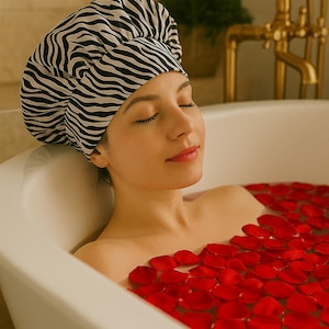 Luxury Zebra Print Satin Sleep Bonnet – Hair Protection Cap for Night, Stylish Headwear for Women