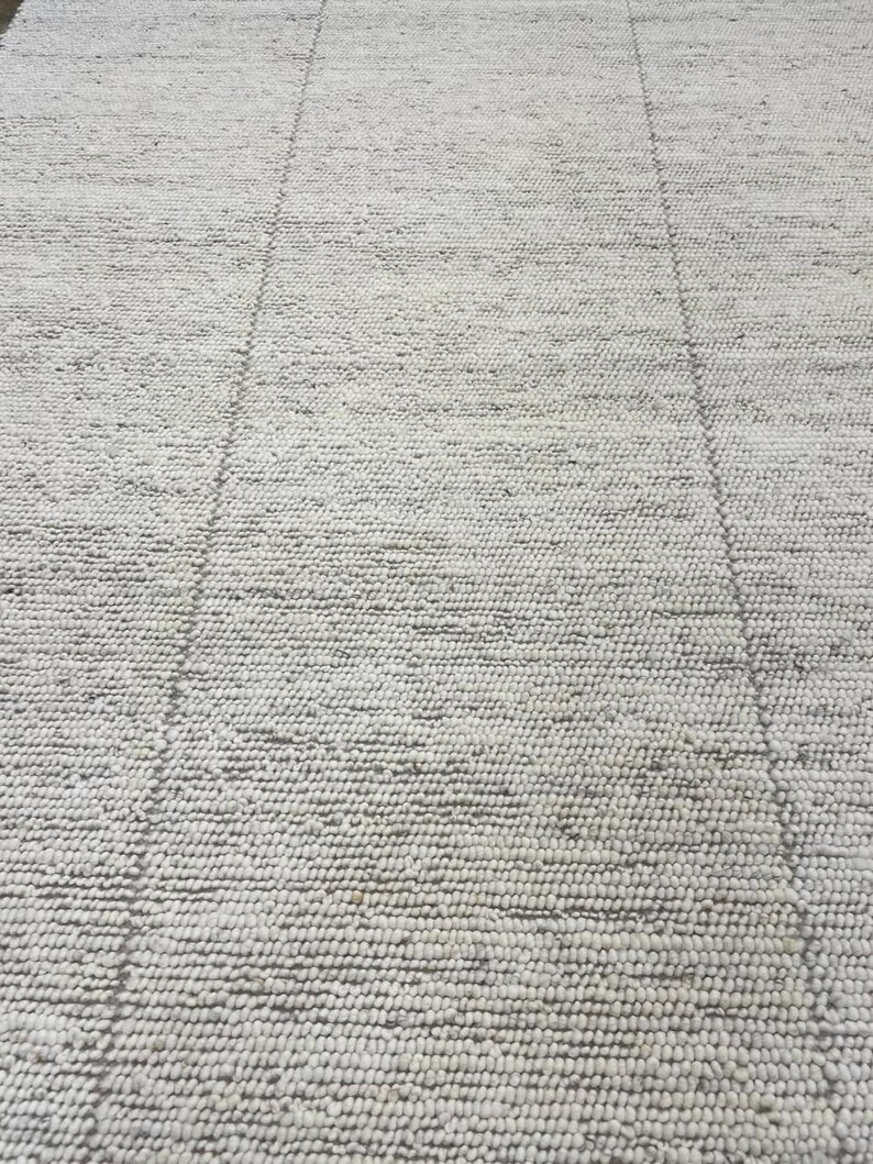 White Rug Bumpy Handwoven Wool Rug, Light Gray Textured Area Carpet, Minimalist Neutral ...
