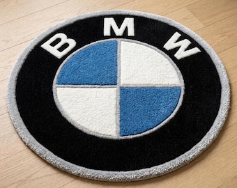 BMW Logo Tufted Rug | Handmade Car Enthusiast Rug | Custom BMW Carpet | Garage Decor | Man cave poison