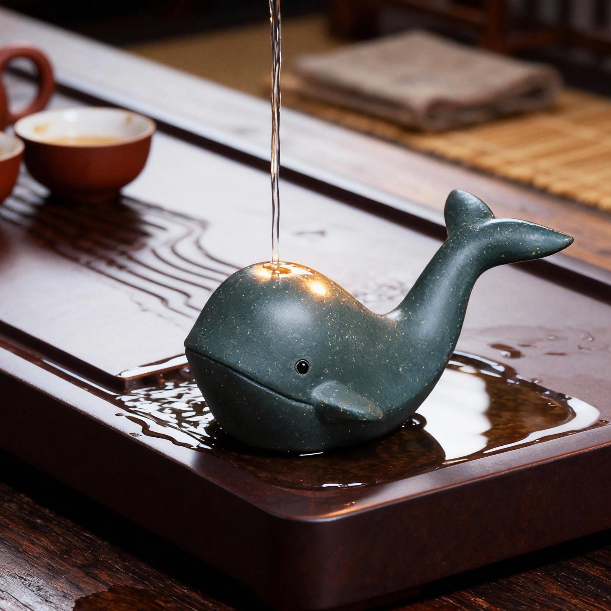 Water-spraying Whale Tea Pet, Handmade Zisha Clay Ornament, Water