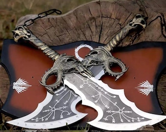 God of War Blades of Chaos Metal Twin Axes, Cosplay Kratosa, Uchwyt ścienny