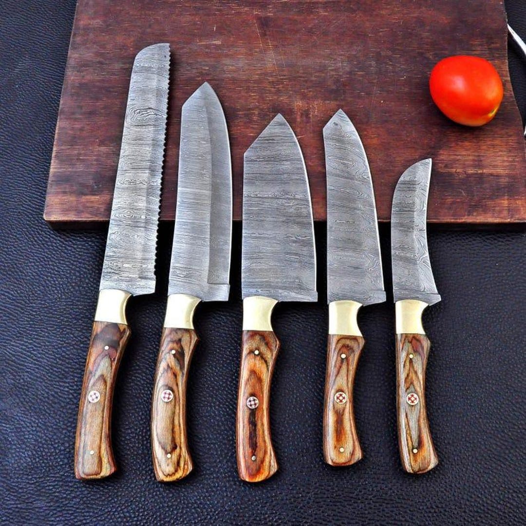 Hand Forged Damascus Steel Chef Knife Set - 5 Piece Kitchen Cooking ...