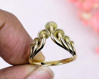 Gold Plated Brass Crown Ring, Handmade Bohemian Statement Jewelry
