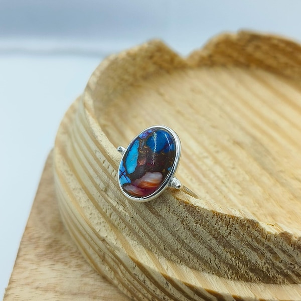 Handmade Boulder Opal Ring, 925 Sterling Silver Blue Fire Statement Ring, Minimalist Gemstone Jewelry