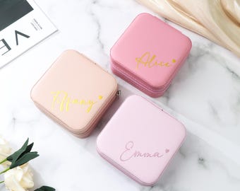 Personalized Pink Jewelry Box, Custom Name Jewelry Organizer-35 Colors, Christmas Gift for Her