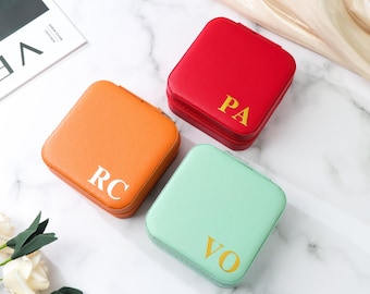 Personalized Initials Jewelry Box, Custom Travel Jewelry Box, Leather Jewelry Case, Birthday Gift for Her