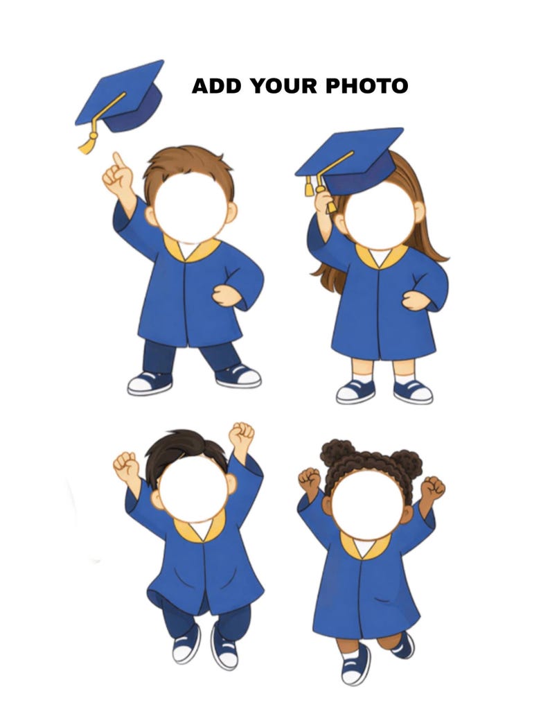 Custom Graduation Clipart – Kids Photo Face PNG (set of 4) (digital ...