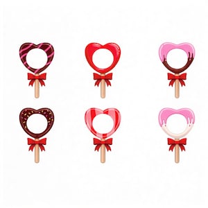 6 PCS Personalized Heart Lollipop PNG Bundle – Add Your Photo Face Cutout, Valentine Candy Frame, Custom Photo Template