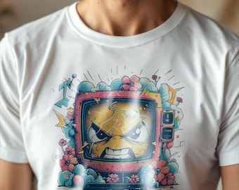 Pastell Rage T-Shirt: Cartoon Angry TV Grafik, Retro Edgy Fashion