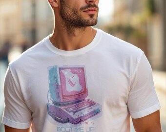 Funny Retro Computer T-Shirt: Boot Me Up Gently Graphic Tee