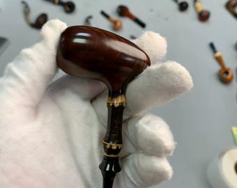 Handmade Spanish Briar Wood Smoking Pipe, Bamboo Style, Polished Finish