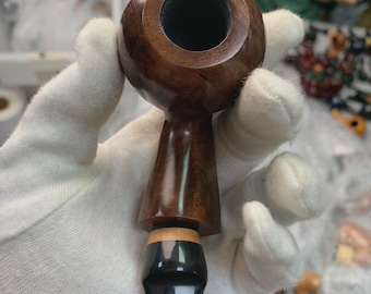 Italian Briar Bent Bulldog Tobacco Pipe: 9mm Draft, Smooth Finish, with Accessories
