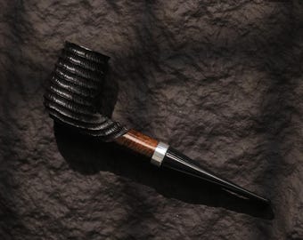 Sandblasted Briar Straight Dublin Pipe with Carved Bowl