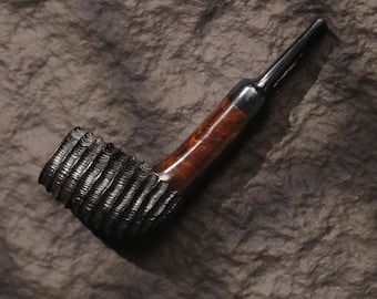 Sandblasted Briar Straight Chimney Pipe with Ring-Carved Bowl