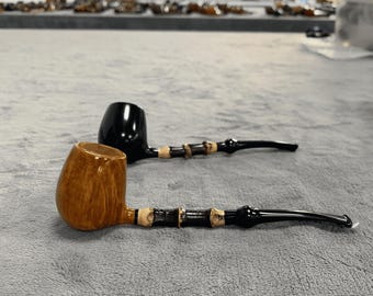Briar Tobacco Pipe with Golden Bamboo Stem, Polished Finish