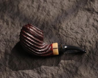 Sandblasted Briar Bent Egg Pipe with Carved Bowl