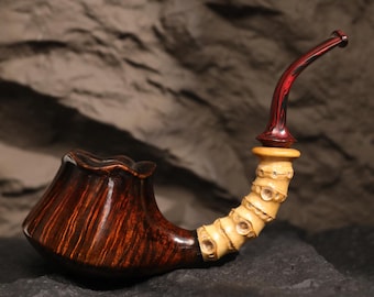Briar Wood Bent Lily Pipe with Long Bamboo Shank