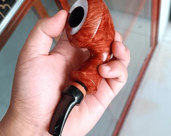 Handmade Briar Tobacco Pipe | Large Bent Smoking Pipe, 9mm Filter