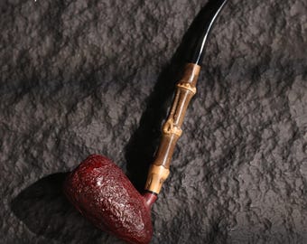 Sandblasted Briar Egg Pipe with Natural Bamboo Shank