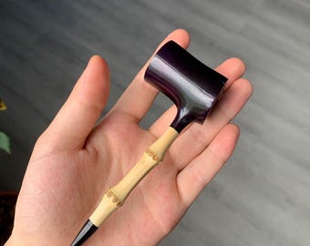 Handmade Bamboo Knot Briar Wood Pipe, Sulfurized Mouthpiece