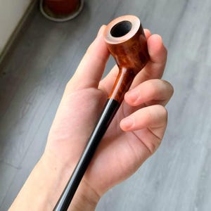 Italian Briar Long Billiard Pipe: Smooth Finish, Vulcanite Stem, Lightweight