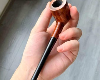 Italian Briar Long Billiard Pipe: Smooth Finish, Vulcanite Stem, Lightweight