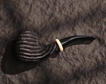 Sandblasted Briar Bent Dublin Pipe with Carved Bowl